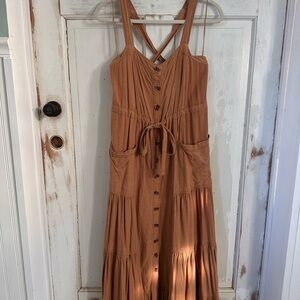 Free People Tan Maxi Dress with Crisscross Straps